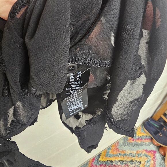 Asos Design Curve Oversized Shirt Women's 22 Black Dobby Jacquard Spot Sheer Top - Picture 4 of 8